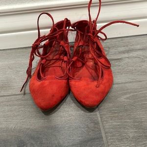 Red tie up ballet flats